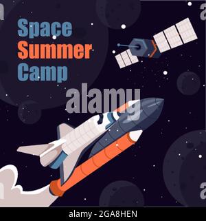 Summer outer space camp, training for astronauts Stock Vector