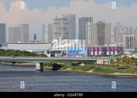 Ariake Urban Sports Park and Ariake Arena, venues on day 7 of the Tokyo 2020 Olympic games. Stock Photo