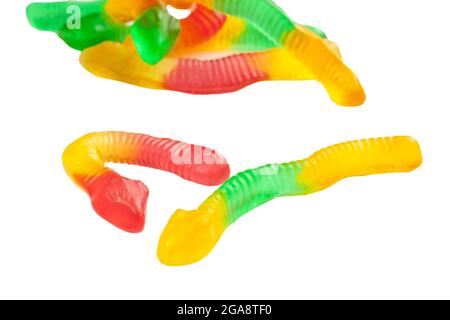 Colorful gummy worms isolated on white background Stock Photo