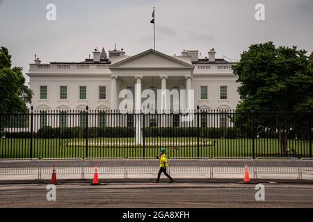 Washington, United States. 29th July, 2021. Road construction takes place on Pennsylvania Avenue in front of the White House July 29, 2021 in Washington DC. Photo by Ken Cedeno/Sipa USA Credit: Sipa USA/Alamy Live News Stock Photo