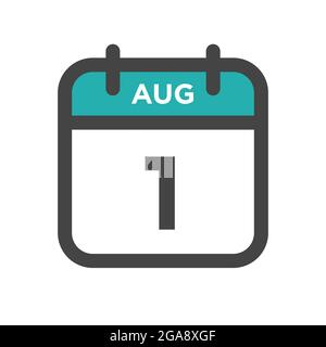 August 1 Calendar Day or Calender Date for Deadline and Appointment Stock Vector