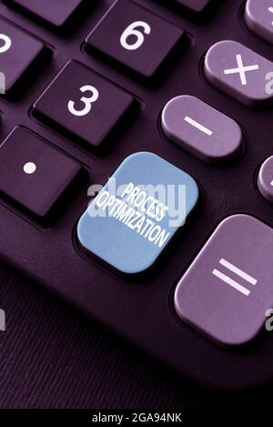 Text caption presenting Process Optimization. Word Written on improves the processes and takes them to a high level Typing Engineering Lessons And Stock Photo