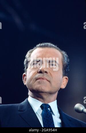 Republican Presidential Nominee Richard Nixon, head and shoulders Portrait, Election Night, Waldorf-Astoria Hotel, New York City, New York, USA, Bernard Gotfryd, November 6, 1968 Stock Photo