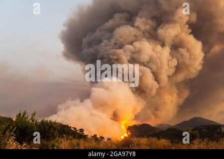 Forest fire near Marmaris resort town of Turkey. Stock Photo