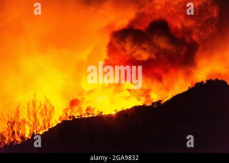 Forest fire near Marmaris resort town of Turkey. Stock Photo