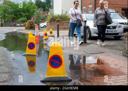 Chesham, Buckinghamshire, UK. 28th July, 2021. Flooding in Chesham following heavy rain in the past few days. Credit: Maureen McLean/Alamy Stock Photo