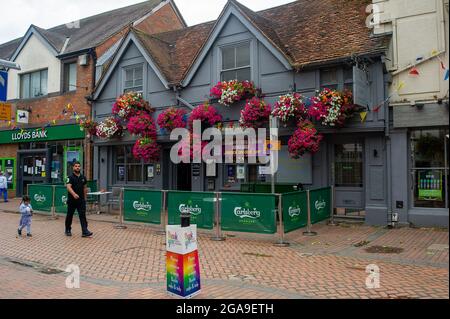 Chesham, Buckinghamshire, UK. 28th July, 2021. A Thank You for Being Considerate - Please continue to keep Bucks safe and tidy sign. Credit: Maureen McLean/Alamy Stock Photo