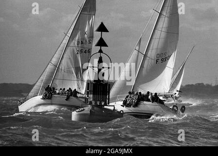 AJAXNETPHOTO. 1985. SOLENT, ENGLAND. - FASTNET RACE START - YACHT SIDEWINDER IN ROUGH WEATHER AT THE START. PHOTO:JONATHAN EASTLAND/AJAX REF:FNTR85 36A 94 Stock Photo
