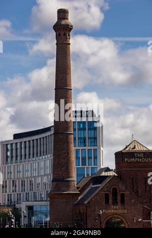 LIVERPOOL, UK - JULY 14 : Old and new buildings in the docks, Liverpool, England on July 14, 2021. Stock Photo