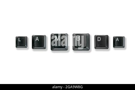 Computer keyboard keys spelling Lambda, isolated on white background Stock Photo