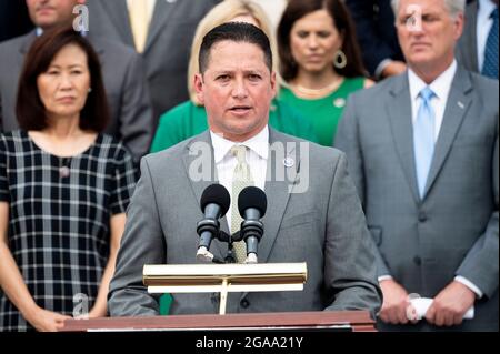 Washington, DC, USA. 29th July, 2021. July 29, 2021 - Washington, DC, United States: U.S. Representative TONY GONZALES (R-TX) speaking at a press conference with House Republicans talking about President Joe Biden and House Speaker Nancy Pelosi's leadership. (Credit Image: © Michael Brochstein/ZUMA Press Wire) Stock Photo