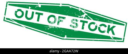 Grunge green out of stock word hexagon rubber seal stamp on white background Stock Vector