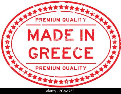 Grunge red premium quality made in Greece oval rubber seal stamp on white background Stock Vector