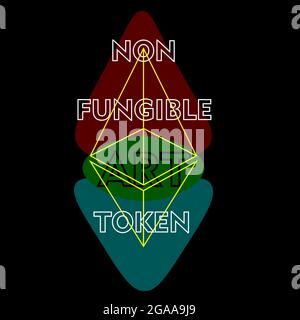 Ethereum-based non-fungible art token logo on dark background 2 Stock Vector