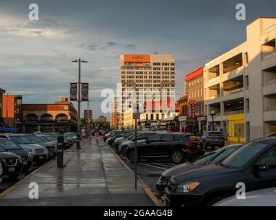 Ottawa, Ontario, Canada. July 2021. People stand out in the streets of Byward Market after a heavy rain. Byward is a very popular tourist district. Stock Photo