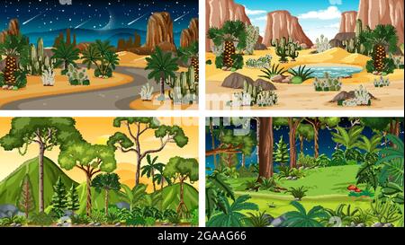 Four different nature horizontal scenes illustration Stock Vector