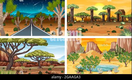 Four different nature horizontal scenes illustration Stock Vector
