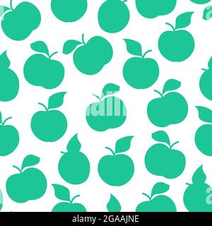 Silhouettes of green apples seamless pattern. Vector print for textiles and packaging. Flat illustration Stock Vector