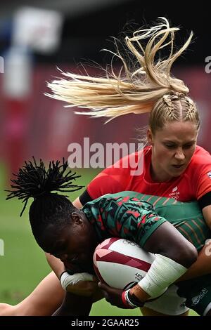 Tokyo, Japan. 30th July, 2021. Womens rugby 7s. Great Britain Vs Kenya. Tokyo Stadium. 376-3. Nishimachi. Chofu-shi. Tokyo. Janet Okello (KEN) is tackled by Emma Uren (GBR). Credit Garry Bowden/Sport in Pictures/Alamy live news Credit: Sport In Pictures/Alamy Live News Stock Photo