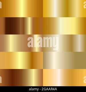 Set gold foil texture. Shiny golden metal gradient set. Elegant decoration. Light effect. Metallic effect sparkle texture foil. Vector set. Decor Stock Vector