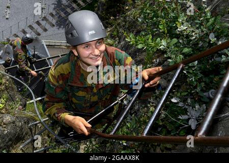 Crown Princess Elisabeth pictured during a three-day training camp at the Training Center Commando of Marche-les-Dames, to finish her one year formati Stock Photo