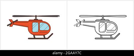 Helicopter aircraft icon coloring page side view Stock Vector