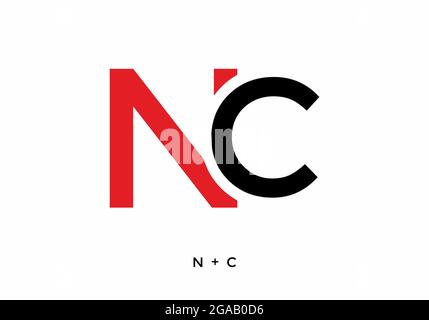 Red and black color of NC initial letter design Stock Vector