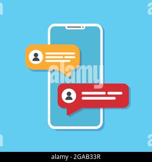 Social network chat on the smartphone on blue. Stock vector. Stock Vector