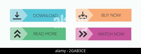 Set of multi-colored buttons using the gradient for websites and social pages. Stock Vector