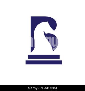 letter B with horse silhouette in negative space symbol Stock Vector