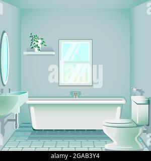 Bathroom in the morning background illustration in editable vector format. Stock Vector