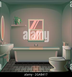 Bathroom in the afternoon background illustration in editable vector format. Stock Vector