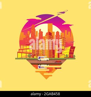 Cityscape Emblem Daylight version vector flat illustration style Stock Vector