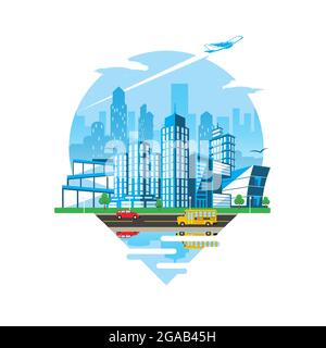 Cityscape Emblem Daylight version vector flat illustration style Stock Vector