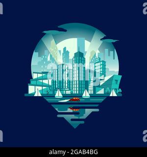 Cityscape Emblem Daylight version vector flat illustration style Stock Vector