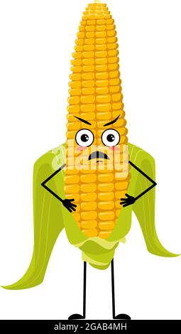 Cute corn cob character with angry emotions Stock Vector