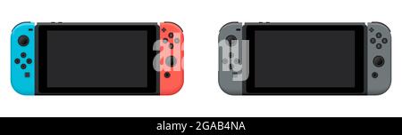 Video game console pair icons blue red and grey colors. Vector illustration isolated on white background Stock Vector