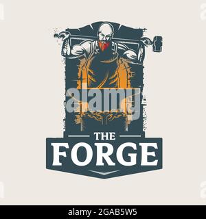 Blacksmith logo illustration. vector vintage style Stock Vector