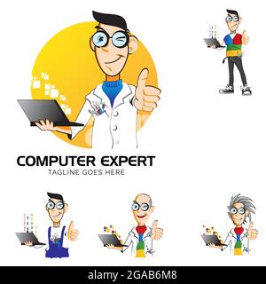 Computer Expert mascot symbol vector set Stock Vector