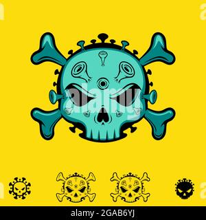Coronavirus skull symbol vector illustration for design element, warning sign, poster or any other purpose. Stock Vector