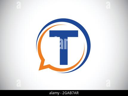 Initial T monogram letter alphabet with a bubble chat icon. Talking, chatting logo concept. Modern logo design for a consultancy business, and company Stock Vector