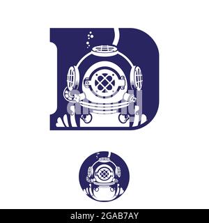 Deep Diver Vintage letter based initial D symbol insignia Stock Vector