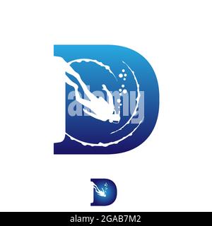 Diver letter based initial D symbol vector illustration. Deep dive into the sea for sport, tourism hobby and leisure symbol Stock Vector