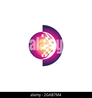 letter D ellipse shape combined with digital effect as Digital planet concept. Stock Vector