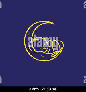 Dreaming baby concept in line art style Stock Vector