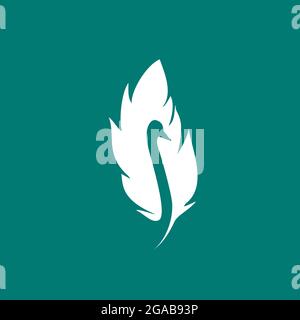 feather with a negative space of goose head silhouette concept Stock Vector