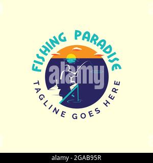 Fishing Paradise logo vector illustration cloud layers are optional and editable Stock Vector