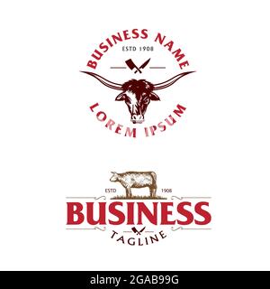 Meat shop logo. beef theme set.
