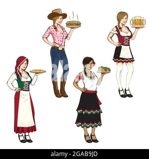 Ladies and Food theme pack, vol 1 vector illustration  isolated. Stock Vector