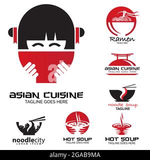 Asian cuisine logo set vector Stock Vector